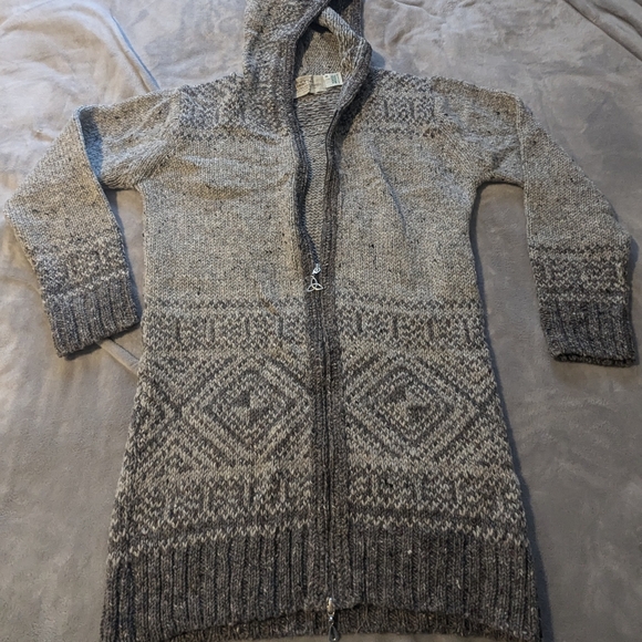 Aran Sweater Market Hooded Coatigan 100% Wool - Picture 1 of 5
